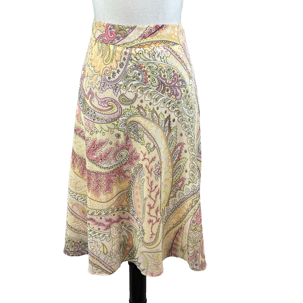 Grace Elements Paisley A-Line Skirt in Pastel Yellow, Pink and Green